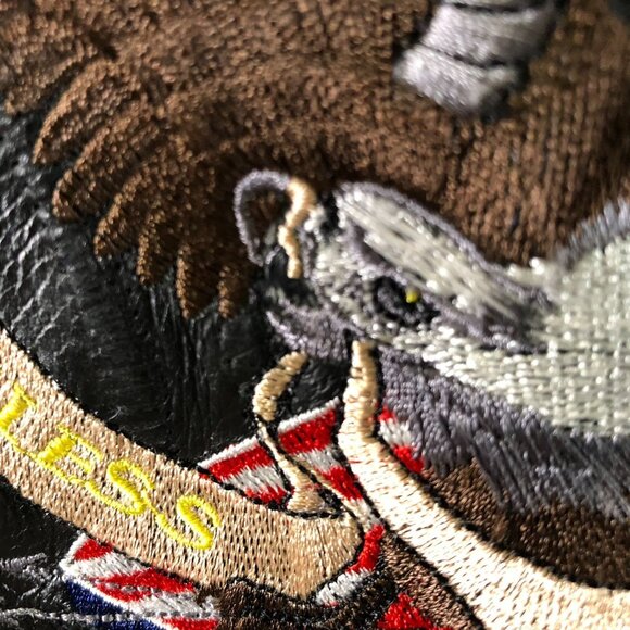 Vintage Men's Leather Jacket Large Patriotic Black Full Zip Collared Biker - Picture 12 of 16